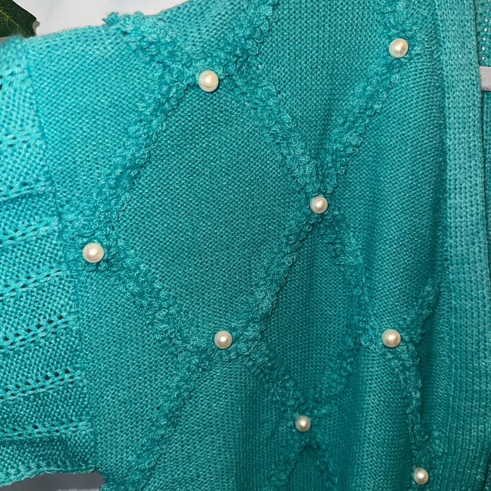 Umgee Teal Pearl-Embellished Open Front Cardigan - Picture 3 of 7